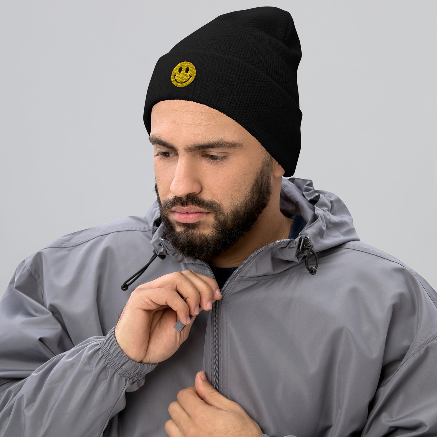 SMILE cuffed embroidered beanie