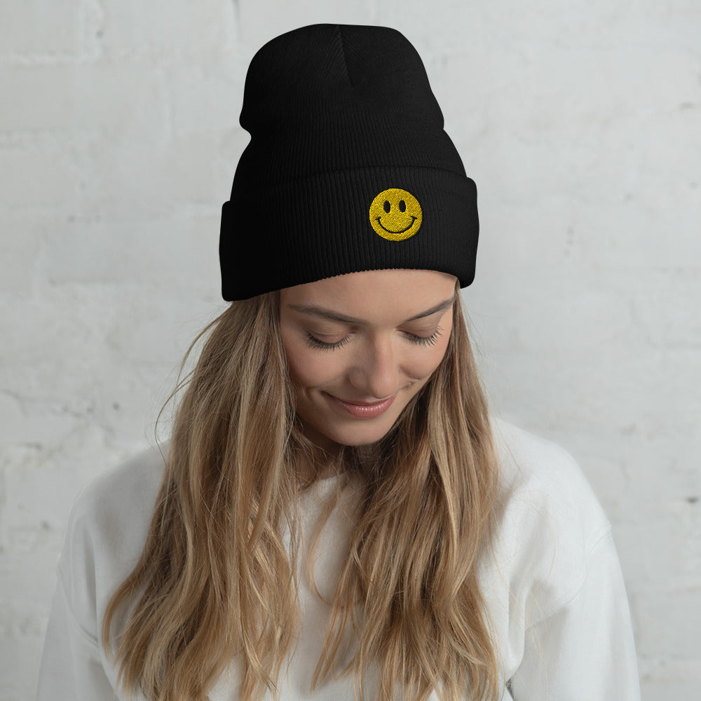 SMILE cuffed embroidered beanie