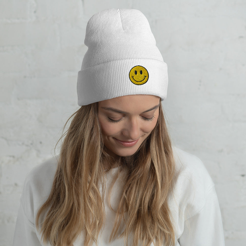 SMILE cuffed embroidered beanie