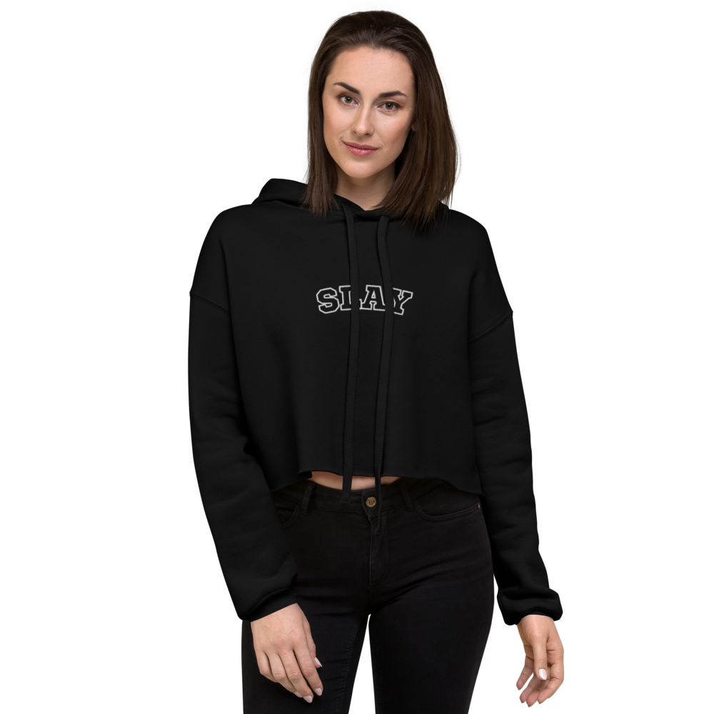 SLAY crop embroidered hoodie