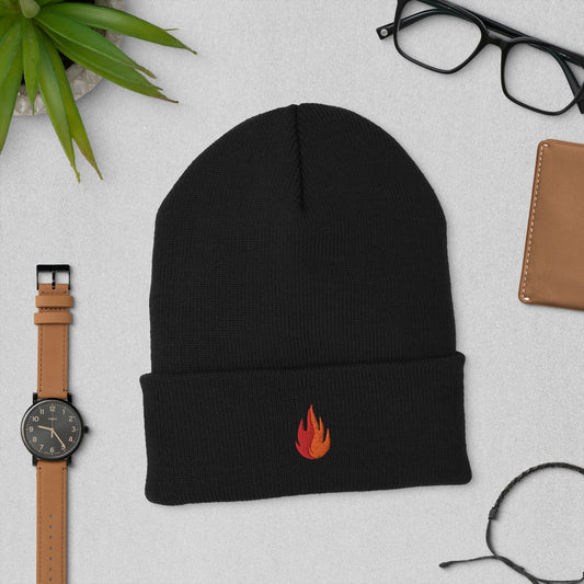 FIRE cuffed embroidered beanie