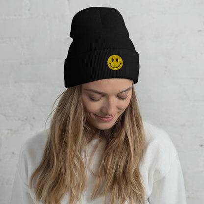 SMILE cuffed embroidered beanie
