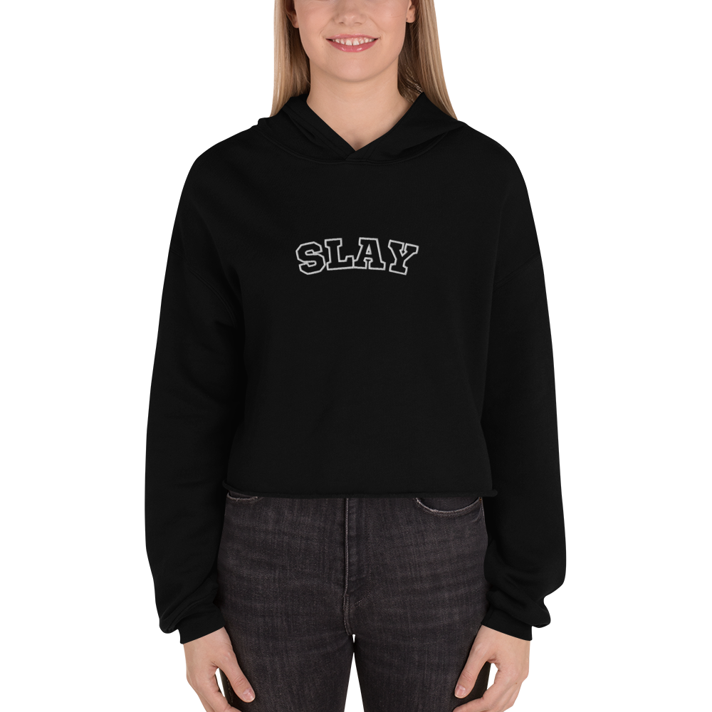 SLAY crop embroidered hoodie
